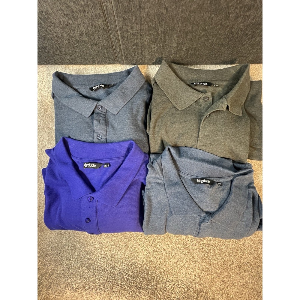 Lot Of 4 Big Dude Shirt Mens 7XL Blue, Light Blue, Purple And Grey Long Polos